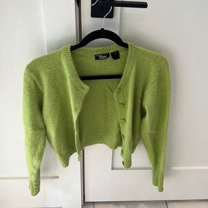 Cute fuzzy green cropped sweater cardigan